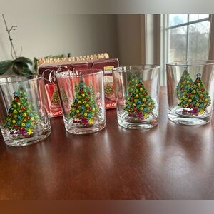 Vintage Christmas Tree Glass Set of 4- Festive Holiday Decor 1988
